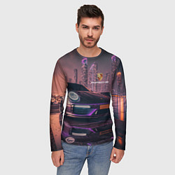 Лонгслив мужской Porshe neon city, цвет: 3D-принт — фото 2