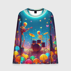 Мужской лонгслив Квинтет скелетов музицирует на грибной поляне