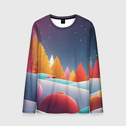 Лонгслив мужской Яркие новогодние елки, цвет: 3D-принт