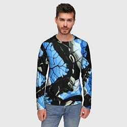 Лонгслив мужской Чёрные линии на чёрно-синем фоне, цвет: 3D-принт — фото 2