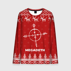 Лонгслив мужской Новогодний Megadeth с оленями, цвет: 3D-принт