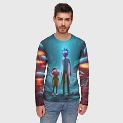 Лонгслив мужской Морти и Рик в сказочном неоновом грибном лесу, цвет: 3D-принт — фото 2