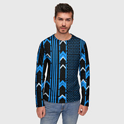 Лонгслив мужской Синие обои на чёрном фоне, цвет: 3D-принт — фото 2