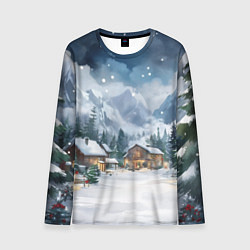 Мужской лонгслив Новый год - домики в горах