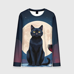Лонгслив мужской Кот с вином под луной, цвет: 3D-принт