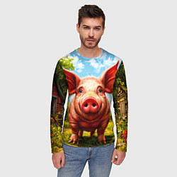 Лонгслив мужской Свинка в деревне, цвет: 3D-принт — фото 2