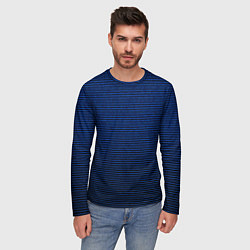 Лонгслив мужской Синий текстурированный в чёрную полоску, цвет: 3D-принт — фото 2