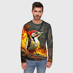 Лонгслив мужской Дятел в огне, цвет: 3D-принт — фото 2