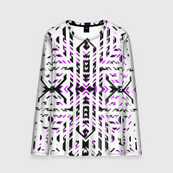 Лонгслив мужской Чёрно-фиолетовые диагональные полосы на белом фоне, цвет: 3D-принт