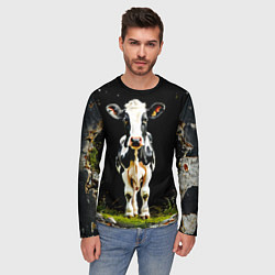 Лонгслив мужской Корова на черном, цвет: 3D-принт — фото 2