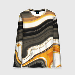 Лонгслив мужской Волнистые чёрно-жёлтые полосы на белом фоне, цвет: 3D-принт