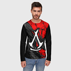 Лонгслив мужской Assassins creed: shadows - белый логотип, цвет: 3D-принт — фото 2