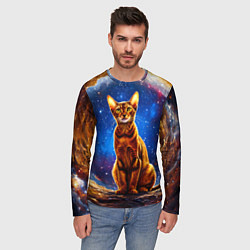 Лонгслив мужской Абиссинская кошка в космосе, цвет: 3D-принт — фото 2