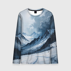 Лонгслив мужской Зимний горный пейзаж маслом, цвет: 3D-принт