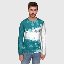 Лонгслив мужской Горы зовут сноуборд бирюза, цвет: 3D-принт — фото 2