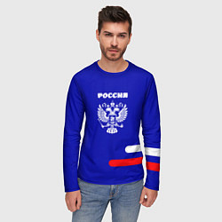 Лонгслив мужской Герб Российского государства синий, цвет: 3D-принт — фото 2