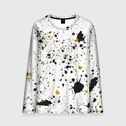 Лонгслив мужской Черные и золотистые пятна краски на белом фоне, цвет: 3D-принт