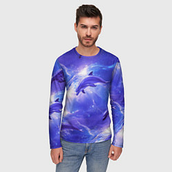 Лонгслив мужской Дельфины в волшебном море паттерн, цвет: 3D-принт — фото 2