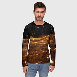 Лонгслив мужской Золотистые крупицы на черном, цвет: 3D-принт — фото 2