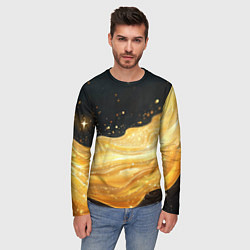 Лонгслив мужской Золотистая материя на черном фоне, цвет: 3D-принт — фото 2