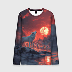 Лонгслив мужской Белый волк воет на луну, цвет: 3D-принт