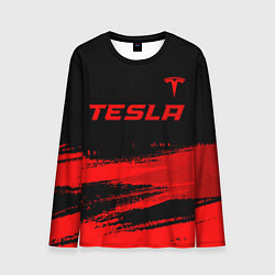 Лонгслив мужской Tesla - red gradient посередине, цвет: 3D-принт