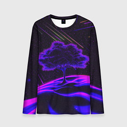 Мужской лонгслив Дерево и звездопад неоновый космос