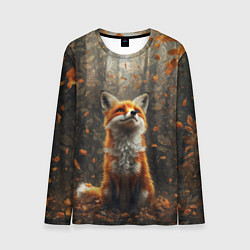 Мужской лонгслив Довольный лис в лесной чаще