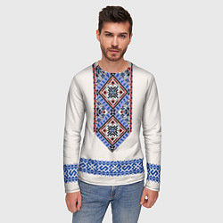 Лонгслив мужской Славянская вышиванка - узор обережник, цвет: 3D-принт — фото 2
