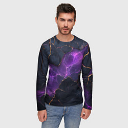 Лонгслив мужской Фиолетовый разлом с молниями, цвет: 3D-принт — фото 2