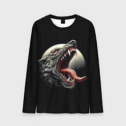 Мужской лонгслив Волчья морда на фоне луны - нейроарт