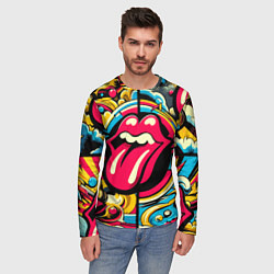 Лонгслив мужской Rolling Stones logo - pop art pattern, цвет: 3D-принт — фото 2