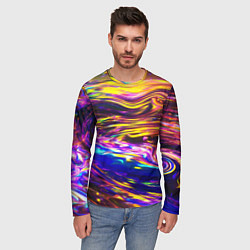 Лонгслив мужской Неоновые полосы текстура, цвет: 3D-принт — фото 2