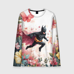 Лонгслив мужской Бэтмен прыгает над цветами и бабочками, цвет: 3D-принт