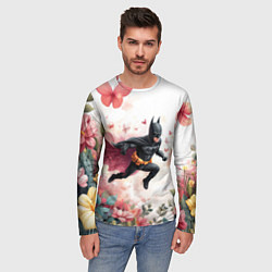 Лонгслив мужской Бэтмен прыгает над цветами и бабочками, цвет: 3D-принт — фото 2