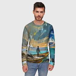 Лонгслив мужской Мальчик и лодка, цвет: 3D-принт — фото 2