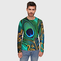 Лонгслив мужской Зеленые перья павлина, цвет: 3D-принт — фото 2