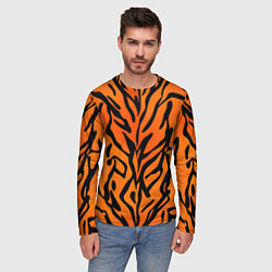 Лонгслив мужской Тигровый огненный паттерн, цвет: 3D-принт — фото 2