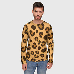 Лонгслив мужской Коричневые пятна леопарда, цвет: 3D-принт — фото 2