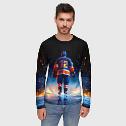 Лонгслив мужской Хоккеист в синем пламени, цвет: 3D-принт — фото 2