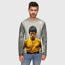 Лонгслив мужской Брюс Ли на сером, цвет: 3D-принт — фото 2