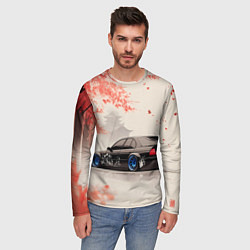 Лонгслив мужской Черная БМВ и сакура, цвет: 3D-принт — фото 2