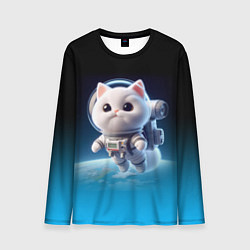 Лонгслив мужской Милый белый котёнок космонавт, цвет: 3D-принт
