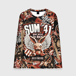 Лонгслив мужской Sum 41 на фоне кролика и гитар, цвет: 3D-принт