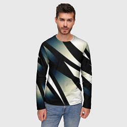 Лонгслив мужской Чёрно-белый с синим затемнением полосы, цвет: 3D-принт — фото 2
