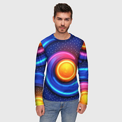 Лонгслив мужской Оранжевый круг и голубые линии текстура, цвет: 3D-принт — фото 2