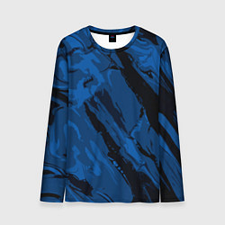 Лонгслив мужской Тёмный синий абстракция, цвет: 3D-принт