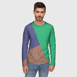 Лонгслив мужской Триада зелёный фиолетовый и коричневый геометричны, цвет: 3D-принт — фото 2