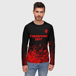 Лонгслив мужской Cyberpunk 2077 - red gradient посередине, цвет: 3D-принт — фото 2