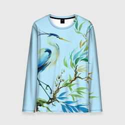 Лонгслив мужской Акварельная цапля у пруда, цвет: 3D-принт